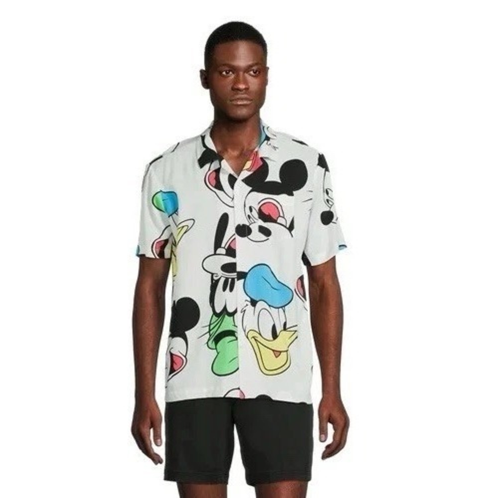 Disney Short Sleeve Shirt Mickey Mouse Mens XL All Over Print Rayon Button Down - Picture 2 of 6